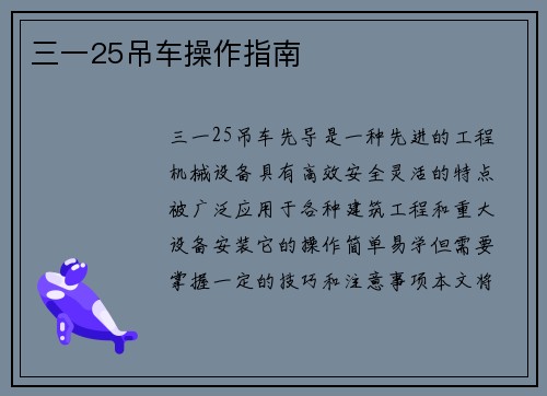 三一25吊车操作指南