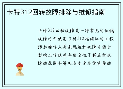 卡特312回转故障排除与维修指南