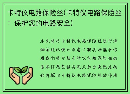 卡特仪电路保险丝(卡特仪电路保险丝：保护您的电路安全)