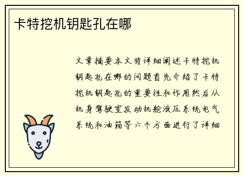 卡特挖机钥匙孔在哪