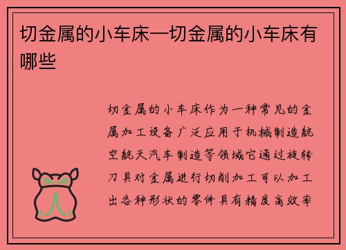 切金属的小车床—切金属的小车床有哪些
